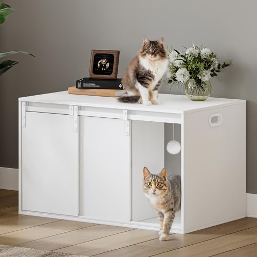 Hzuaneri katzenklo Schrank, Katzenschrank, geschlossene Katzentoilette, Hundesicheres Katzenhaus mit Schiebetür, Plüschbälle, Große Größe 85 x 50 x 50 cm, als Beistelltisch, Weiß CB86303W Hzuaneri katzenklo Schrank, Katzenschrank, geschlossene Katzentoilette, Hundesicheres Katzenhaus mit Schiebetür, Plüschbälle, Große Größe 85 x 50 x 50 cm, als Beistelltisch, Weiß CB86303W von Hzuaneri