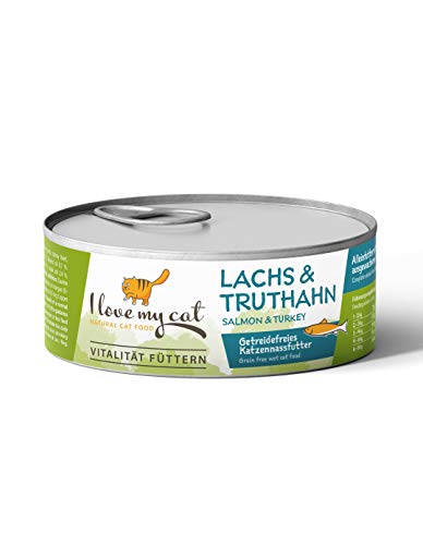 I love my cat NATURAL CAT FOOD Katzenfutter Nass mit Lachs und Truthahn Frei von Getreide und Anderen Ungeeigneten Inhaltsstoffen Enthält Natürliche Zutaten für Eine Ausgewogene Fütterung 100 g von I love my cat NATURAL CAT FOOD