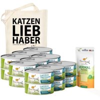 I love my cat Dealset für Katzen mit Giardien - 18 Dosen Nassfutter mit Pute und Lachs 100g + Vermal Pulver 35g + 1 Jutesack von I love my cat von I love my cat