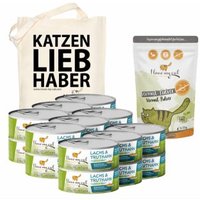 I love my cat Dealset für Katzen mit Giardien - 18 Dosen Nassfutter mit Pute und Lachs 100g + Vermal Pulver 35g + 1 Jutesack von I love my cat von I love my cat