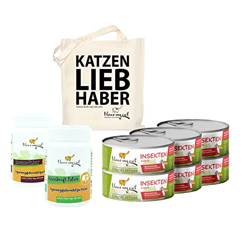 I love my cat Futterset für Katzen mit Blasenentzündung Getreidefreies Nassfutter mit Insekten 6 x 100 g und Nahrungsergänzung für Nieren 35 g und Immun Pulver 35 g von I love my cat