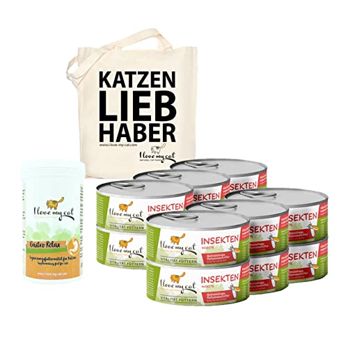 I love my cat Futterset für Katzen mit Durchfall Hypoallergenes Getreidefreies Nassfutter mit Insekten 12 x 100 g und Nahrungsergänzung Gastro Relax 80 g ohne künstliche Inhaltsstoffe von I love my cat