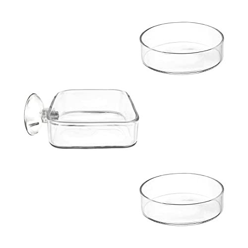 IAFVKAI Aquarium Garnelen-Futterschale Glas-Futterschalen für Aquarien, 1 x quadratischer Glas-Futternapf (60mm) mit Saugnapf, 2 x runder Fisch-Futternapf (60mm) von IAFVKAI