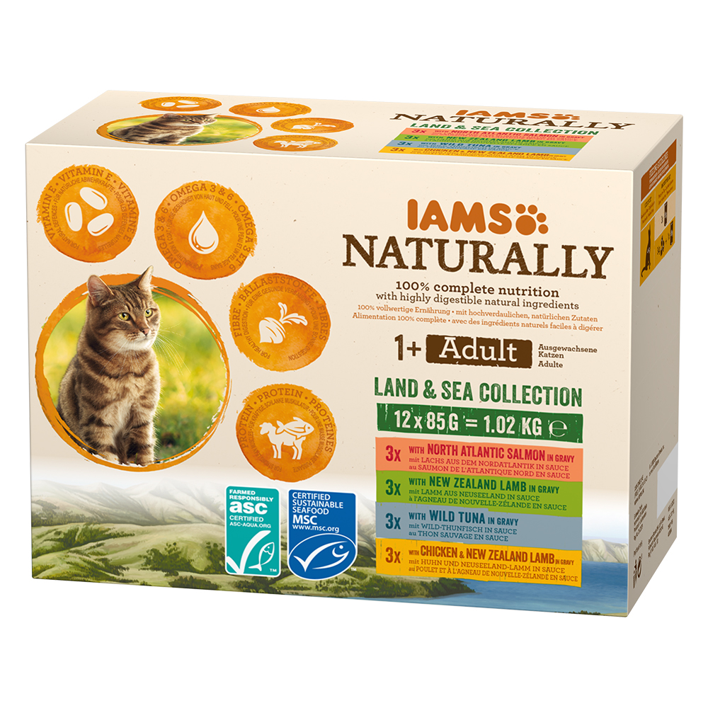 IAMS Naturally Cat Adult Land & Sea Collection - Sparpaket: 24 x 85 g von Iams