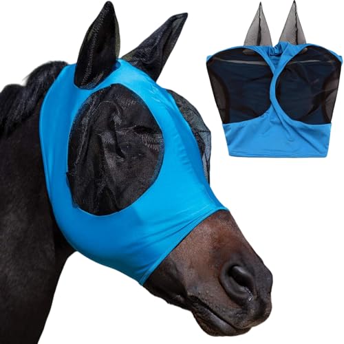 Fliegenmaske,Fliegenmaske mit Ohren,Fleece-Polsterung mit Ohrenschutz,Fliegenmaske Fly Cover,Atmungsaktive Netz-Pferdemaske,UV-Schutz Reitsport Pferde Fliegenmaske von IATAHI