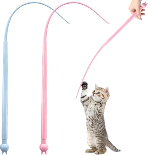 IATAHI Katzenangel (lang), 2 PCS Katzenspielzeug, Silikonmausschwanz Katzenspielzeug, 77 cm Indoor-Selbstbelustigung Katzenspielzeug (rosa + blau) von IATAHI