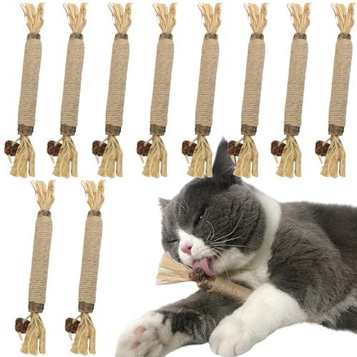 IATAHI Katzenminze Sticks für Katzen, 10Pcs Matatabi Katze Kauspielzeug,Matatabi Stick Katze Sticks, Matatabi-Kausticks als Katzenspielzeug, Kauholz Katze Catnip Sticks von IATAHI