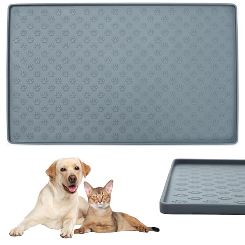 Futternapfmatte für Katzen und Hunde, Futternapfmatte, Matte für Hundefutter, Silikonmatte, wasserdicht, rutschfest, erhöhter Rand (48 x 30 cm) von IAVENDO