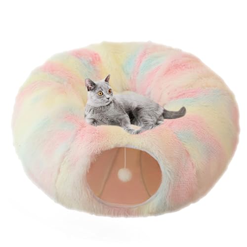 Großes Katzentunnelbett, Plüsch-Haven für verspielte Katzen, für kleine, mittelgroße und große Katzen, Katzen-Donut mit Plüschball, waschbarer Katzentunnel für Katzen, Kaninchen von IAZE