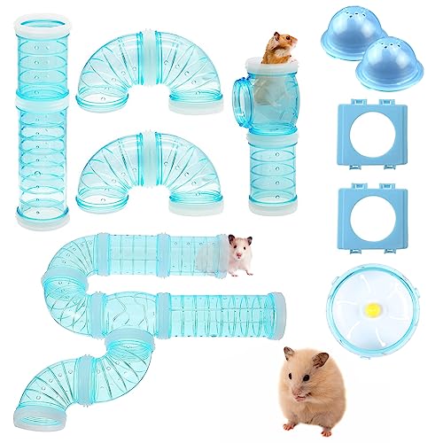 IBEQUEM 2 Hamster Röhren Set, Transparenter DIY Kreative Hamsterkäfig-Zubehör und Hamster Laufrad für Zwerg Hamster Chinchilla Ratte Gerbil Maus (Blau) von IBEQUEM