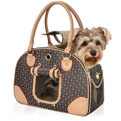 IBVIVIC Hundetasche, PU-Leder Hunde Reisetasche, Hundeflugtasche Tasche Wasserdicht Tragetaschen für kleine Hund & Katze Wandern Reisen (Braun) von IBVIVIC
