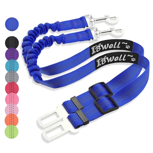 IBWell Hunde-Sicherheitsgurt für Auto mit elastischer Bungee-Leine, Auto-Leine für Hunde, Auto-Sicherheitsgurt für Hunde, 2 Stück, Blau von IBWell