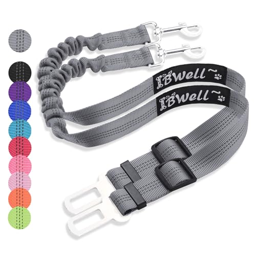 IBWell Hunde-Sicherheitsgurt für Auto mit elastischer Bungee-Leine, Auto-Sicherheitsgurt für Hunde, Grau, 2 Stück - 70,1 cm von IBWell