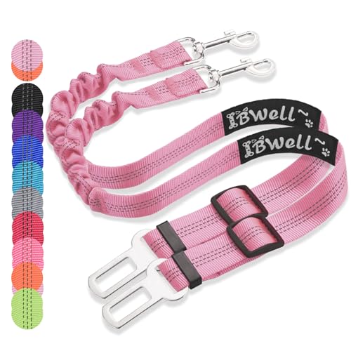 IBWell Hunde-Sicherheitsgurt für das Auto mit elastischer Bungee-Leine, Auto-Sicherheitsgurt für Hunde (Hellrosa, 2 Stück - 70,1 cm) von IBWell