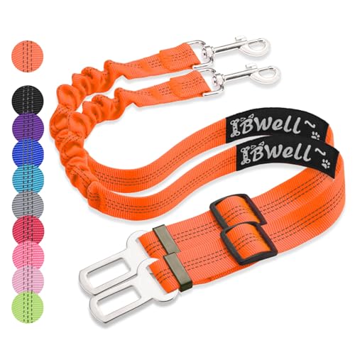 IBWell Hunde-Sicherheitsgurt für Auto mit elastischer Bungee-Leine, Auto-Sicherheitsgurt für Hunde (Orange, 2 Stück - 70,1 cm) von IBWell