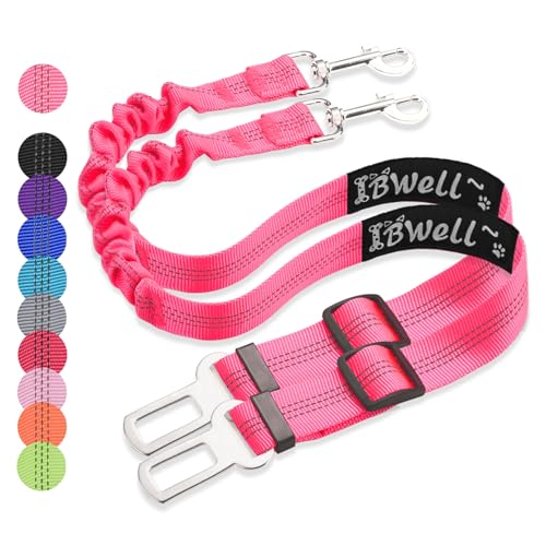 IBWell Hunde-Sicherheitsgurt für Auto mit elastischer Bungee-Leine, Auto-Leine für Hunde, Auto-Sicherheitsgurt für Hunde, 2 Stück, Rosa von IBWell