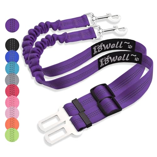 IBWell Hunde-Sicherheitsgurt für Auto mit elastischer Bungee-Leine, Auto-Sicherheitsgurt für Hunde (lila, 2 Stück - 70,1 cm) von IBWell