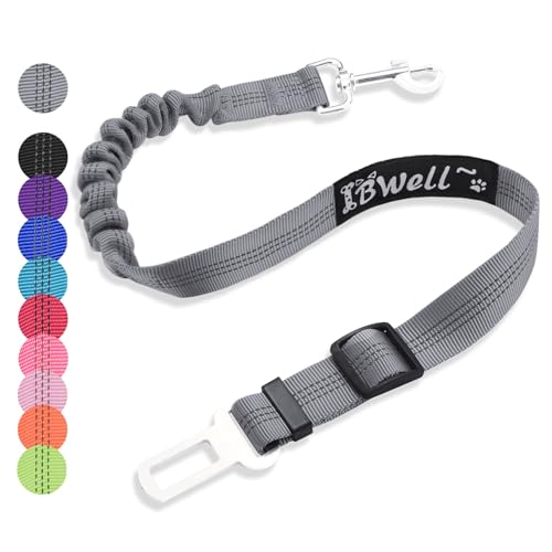 IBWell Hunde-Sicherheitsgurt für Auto mit elastischer Bungee-Leine, Auto-Sicherheitsgurt für Hunde (grau, 1 Stück - 70,1 cm) von IBWell