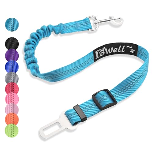 IBWell Hunde-Sicherheitsgurt für Auto mit elastischer Bungee-Leine, Auto-Leine für Hunde, Hundeauto-Sicherheitsgurt für Hunde, IPCS (Hellblau) von IBWell