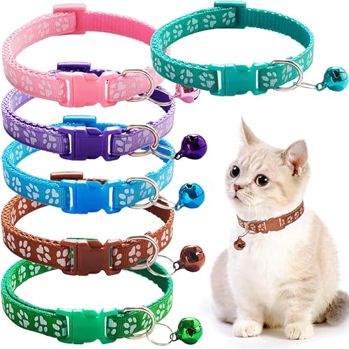 IBXWMNG 6 Stück Katzenhalsbänder mit Sicherheitsverschluss Glöckchen und reflektierendem Material Verstellbares Halsband für Katzen,19CM-32CM von IBXWMNG