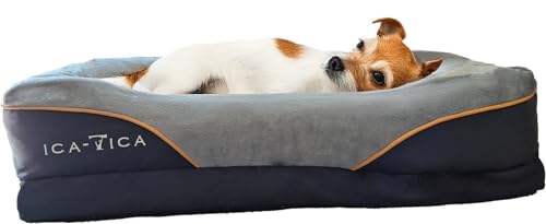 ICA-TICA luxuriöses, ergonomisches Hundebett, gelenkschonend, stützende Visco-Schaum Matratze, Bezug waschbar, Hundekissen große, mittelgroße Hunde (L) von ICA-TICA