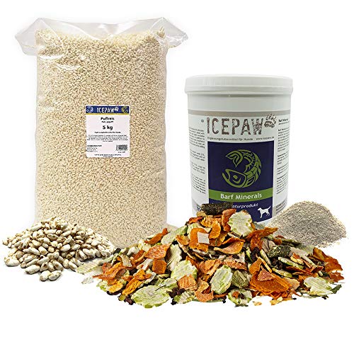 ICEPAW Barf Kombipaket für Hunde: Puffreis (5 kg), Barf Müsli (1 kg), Gemüsemix (1 kg) von ICEPAW by Michael Tetzner