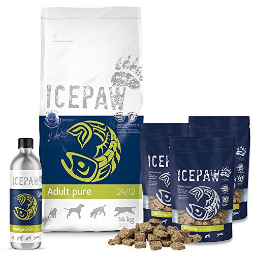 ICEPAW I Kombipaket I für Hunde I Trockenfutter Adult Pure 14 kg I Omega-3 Fischöl 1000 ml I Snack Mit Hering 3 x 150 g von ICEPAW by Michael Tetzner