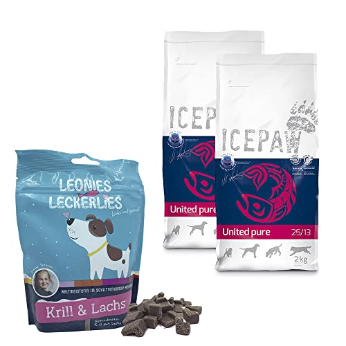 ICEPAW I Kombipaket I für Hunde I Trockenfutter I United Pure 2 x 2 kg I Mit Hering und Reis I Leonies Leckerlies 125 g von ICEPAW by Michael Tetzner