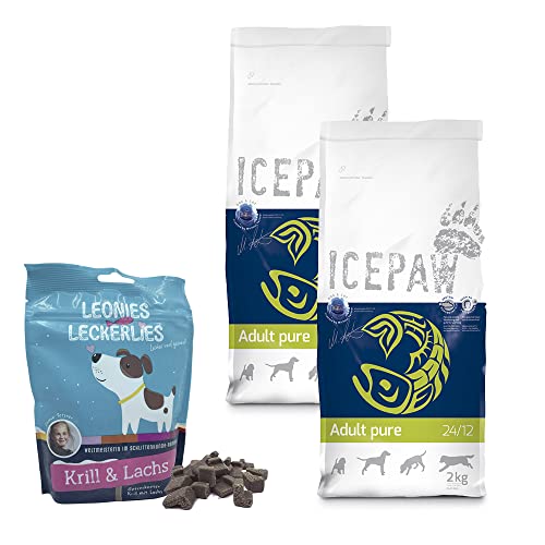 ICEPAW I Kombipaket für Hunde I High Premium I Trockenfutter Adult Pure 2 x 2 kg I Mit Fisch (Hering) und Reis I Für normal aktive Hunde I Leonies Leckerlies 125 g von ICEPAW by Michael Tetzner