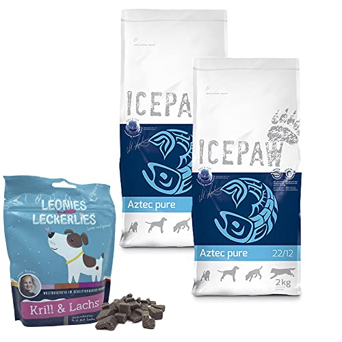 ICEPAW I Kombipaket für Hunde I High Premium Trockenfutter Aztec Pure (2 x 2 kg) I Leonies Leckerlies (125 g) von ICEPAW by Michael Tetzner