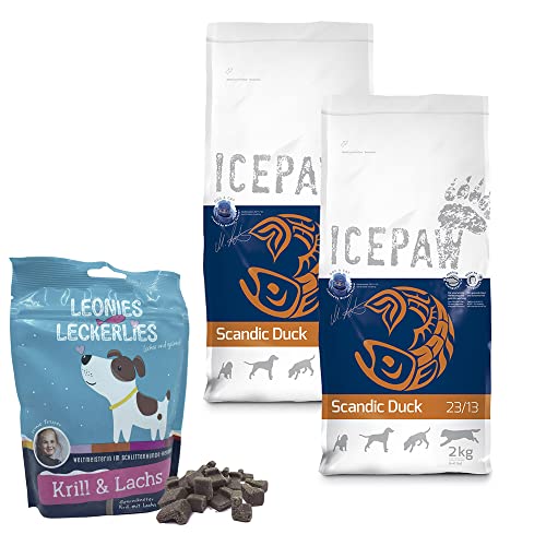 ICEPAW I Kombipaket für Hunde I High Premium Trockenfutter Scandic Duck (2 x 2 kg) I Leonies Leckerlies (125 g) von ICEPAW by Michael Tetzner