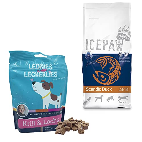 ICEPAW I Kombipaket für Hunde I Trockenfutter I Scandic Duck 14 kg I Mit Ente und Kartoffel I getreidefrei I Leonies Leckerlies 125 g von ICEPAW by Michael Tetzner