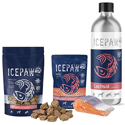 ICEPAW Kombipaket I Feuchtfutter Lachs Pure 400g I Lachsöl 1000 ml I Snacks Mit Lachs 150 g von ICEPAW by Michael Tetzner