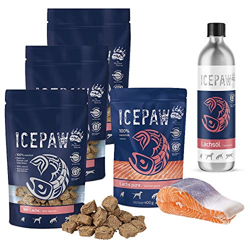 ICEPAW Kombipaket I Feuchtfutter Lachs pure 400g I Lachsöl 500 ml I Snacks Mit Lachs 3 x 150 g von ICEPAW by Michael Tetzner