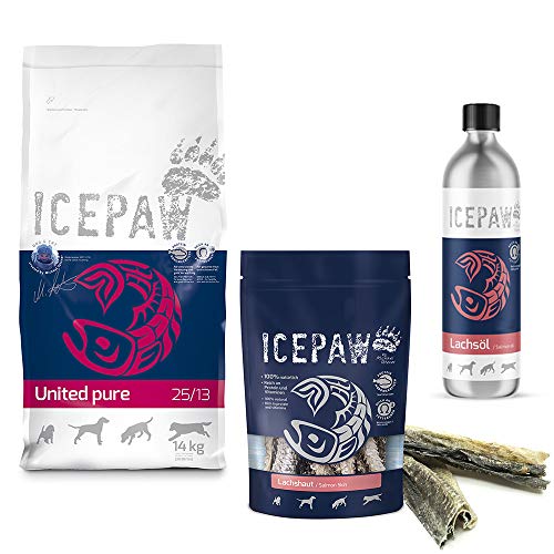 ICEPAW Kombipaket für Hunde - Trockenfutter United (14kg), Lachshaut (50g), Lachsöl (500ml) von ICEPAW by Michael Tetzner