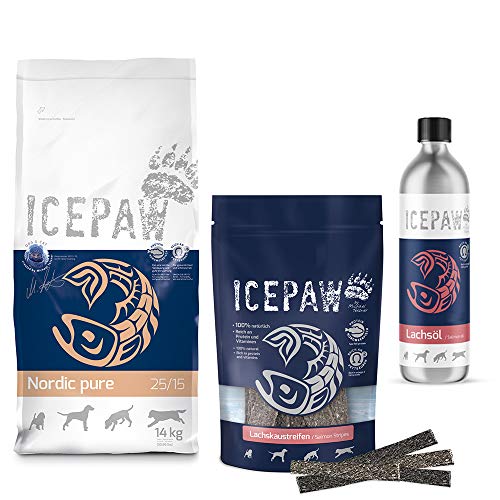 ICEPAW Lachs Kombipaket für Hunde: Nordic(14kg), Lachsöl(500ml), Lachskaustreifen (120 g) von ICEPAW by Michael Tetzner