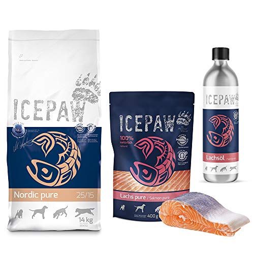 ICEPAW Lachs Kombipaket für Hunde: Nordic Pure Trockenfutter (14 kg) mit Lachs, Lachsöl (500 ml), Lachs Pure Feuchtfutter(400 g) von ICEPAW by Michael Tetzner