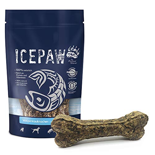 ICEPAW Welpenkauknochen (3 Beutel, 12 Stück, 3 x 250g) I aus Rinderhaut und Lachshaut I Zahnpflege für Welpen von ICEPAW by Michael Tetzner