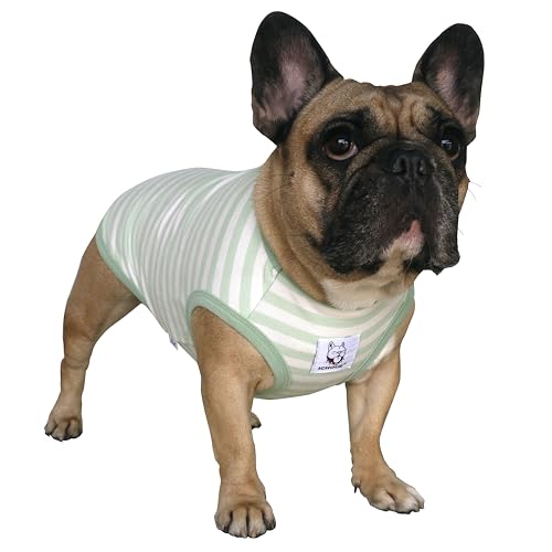 Keyoung iChoue English Bulldog Striped T Shirts Clothes for Medium Dogs Vest Tank Tops Puppy Large French Frenchie Pug Boston Terrier Pitbull Green White Stripes - XLarge von ICHOUE