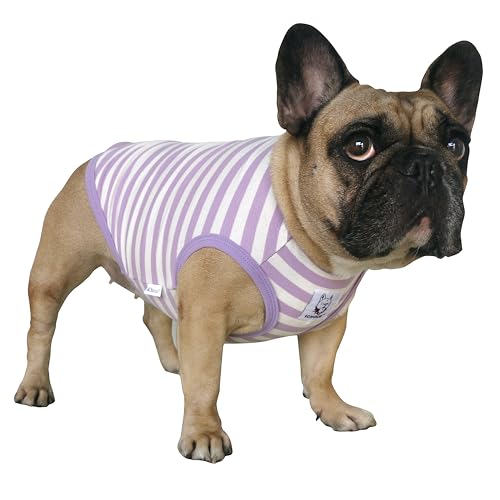 Keyoung iChoue English Bulldog Striped T Shirts Clothes for Medium Dogs Vest Tank Tops Puppy Large French Frenchie Pug Boston Terrier Pitbull Purple White Stripes - XLarge von ICHOUE