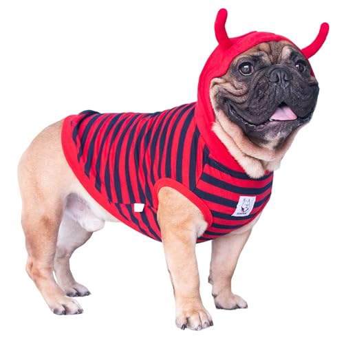 iChoue Daily Wear Devil Hoodies, Cute Dog Christmas Costumes, Dog Outfits for Medium Dog Breeds, Sleeveless Sweatershirts Dog Clothes for French English Bulldog Pug Pitbull Terrier - Red/XXL von ICHOUE