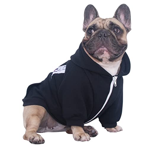 iChoue Dog Clothes Pet Hoodie Sweatshirt Coat for Medium French Bulldog Frenchie Pug English Corgi Boston Terrier Cotton Winter Warm Clothing - Black/Size L von ICHOUE