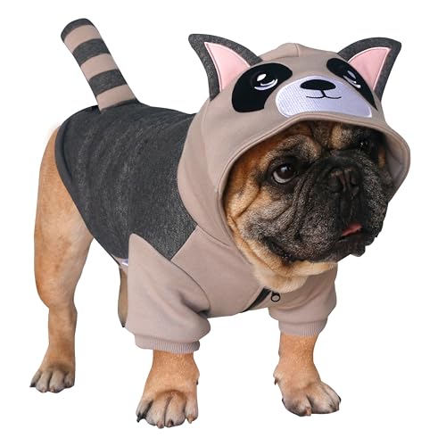 iChoue Englische Bulldogge, Waschbär, Halloween-Kostüm, Hoodies für mittelgroße Hunde, kaltes Wetter, Wintermäntel, Französischer Mops, Pitbull, Boston Terrier, Grau, Größe XXL von ICHOUE