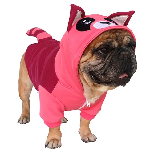 iChoue Englische Bulldogge, Waschbär, Halloween-Kostüm, Kapuzenpullover für mittelgroße Hunde, kaltes Wetter, Wintermäntel, Französischer Mops, Pitbull, Boston Terrier, Rot, Größe XXL von ICHOUE