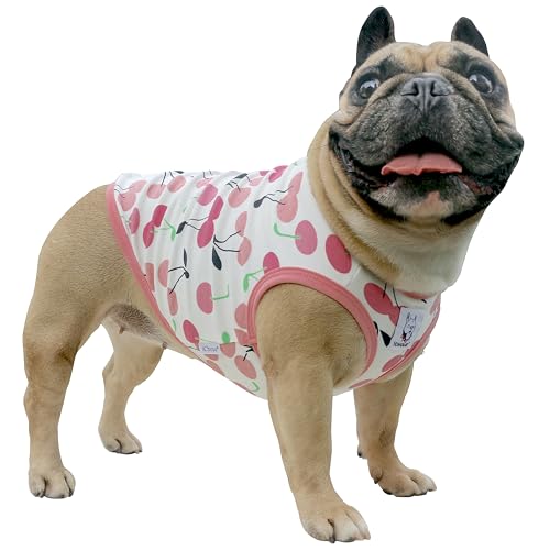 iChoue Englische Bulldogge Cartoon-T-Shirt, niedliche Kleidung für mittelgroße und große Hunde, Tank-Top, Terrier, Pitbull, Kirsche, Größe XL von ICHOUE