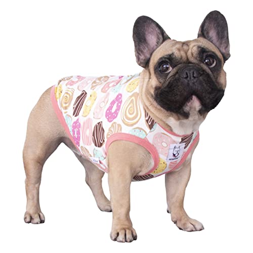 iChoue Englische Bulldogge Cartoon T-Shirts Niedliche Kleidung für mittelgroße Hunde Weste Tank Tops Groß Französisch Frenchie Mops Boston Terrier Pitbull Donuts - XL von ICHOUE