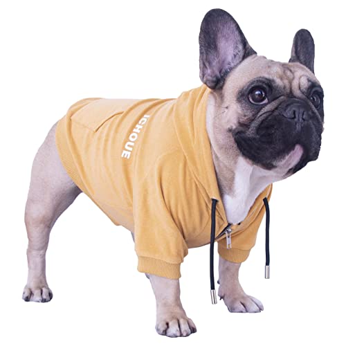 iChoue Exklusiver luxuriöser weicher und englischer Bulldogge-Kapuzenpullover für mittelgroße Hunde, französischer Mops, Corgi Boston Terrier Pitbull – Gelb/Größe XXL von ICHOUE