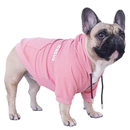 iChoue Exklusive luxuriöse weiche Hunde-Kapuzenpullover für mittelgroße Hunde, Frenchie, Mops, Englischer Corgi, Boston Terrier, Pitbull, Pink/Größe L von ICHOUE