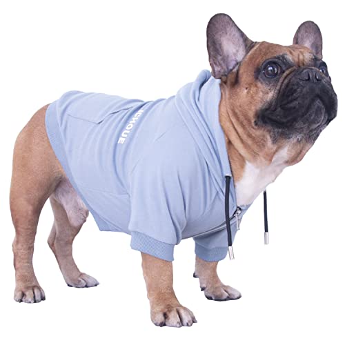 iChoue Exklusive luxuriöse weiche Hunde-Kapuzenpullover für mittelgroße Hunde, Frenchie, Mops, Englischer Corgi, Boston Terrier, Pitbull, Blau/Größe M von ICHOUE