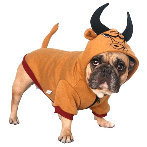 iChoue Französische Bulldogge, Buffalo Bull, Halloween-Kostüm, Kleidung für mittelgroße Hunde, kaltes Wetter, Wintermäntel, Frenchie, englischer Mops, Boston Terrier, Braun, Größe L Plus von ICHOUE